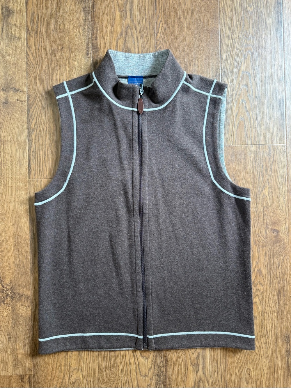 Wilkens Bros Vest Mens Small Brown Cotton Blend Zip Front Mock Neck Casual